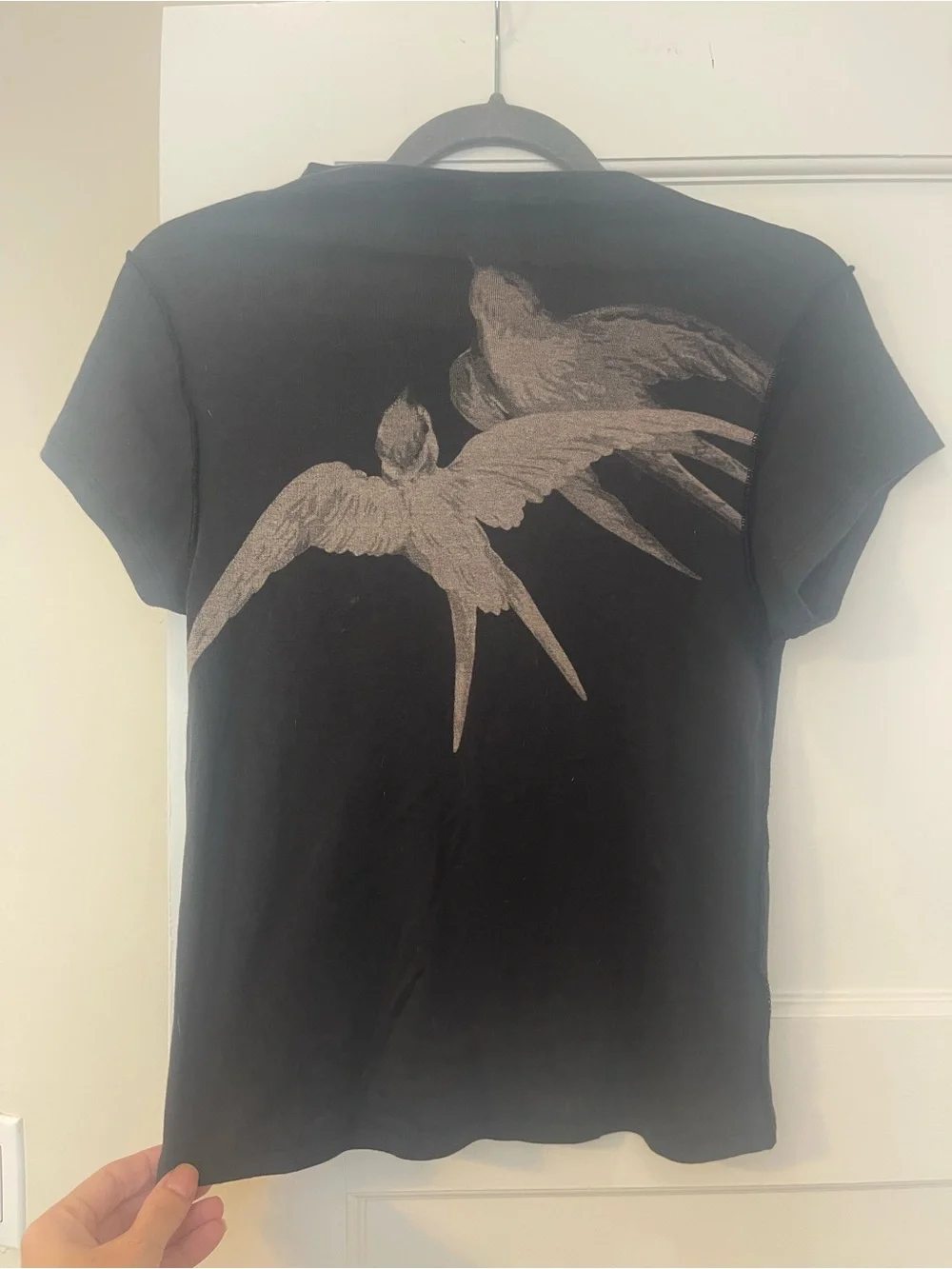 Free People Black Tee with Taupe Bird Graphic - Picture 1 of 5